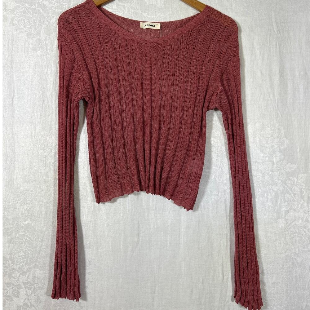 Adora Large Sweater Mauve Open Knit Ribbed Cropped